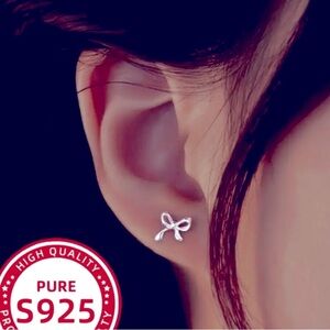 Elegant Mini Pure 925 Silver Bow Earrings